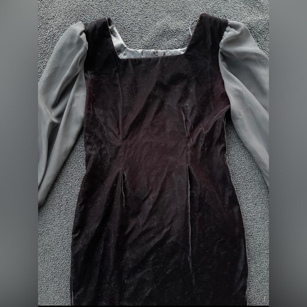 VINTAGE 80s FILIGREE LTD DARK PURPLE/ BLACK SHEER SLEEVE DRESS SIZE 14